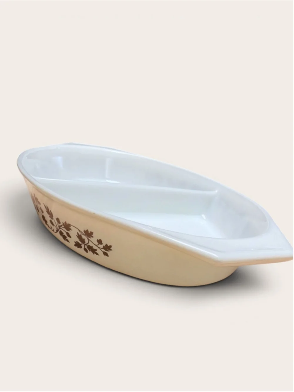Vintage Pyrex Divided Casserole Dish with Lid | Brown Floral Pyrex Bakeware | Mi